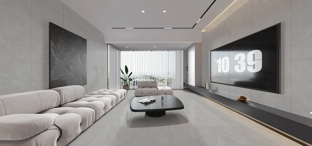 Binshi Grey ceramic surface in a room setting