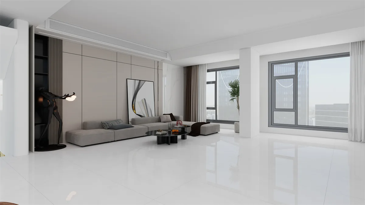 Langerqi Grey ceramic surface in a room setting