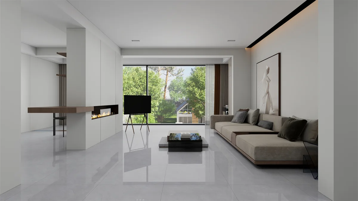 Pani Grey ceramic surface in a room setting