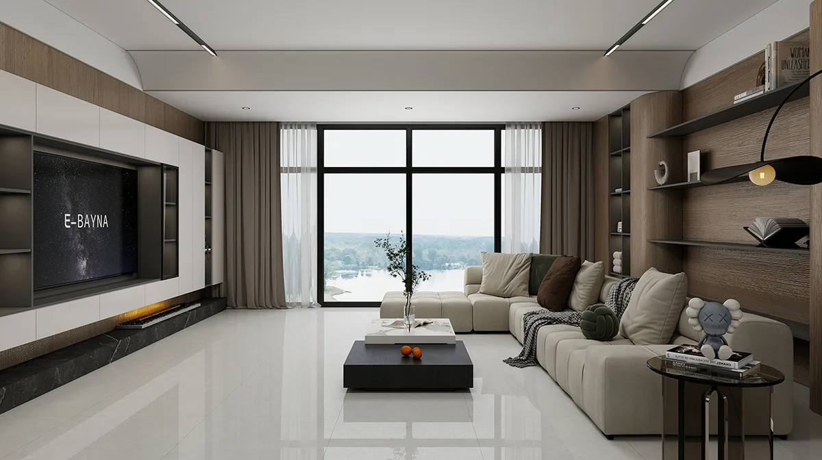 Platinum Grey ceramic surface in a room setting