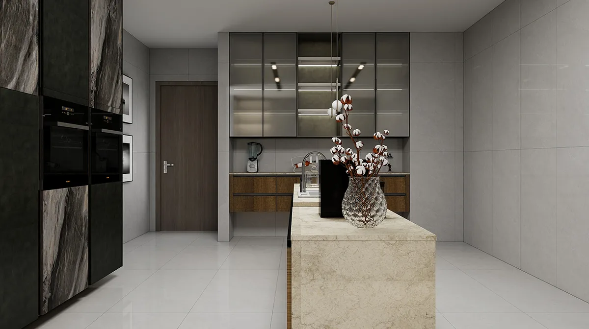 Gexi Grey ceramic surface in a room setting