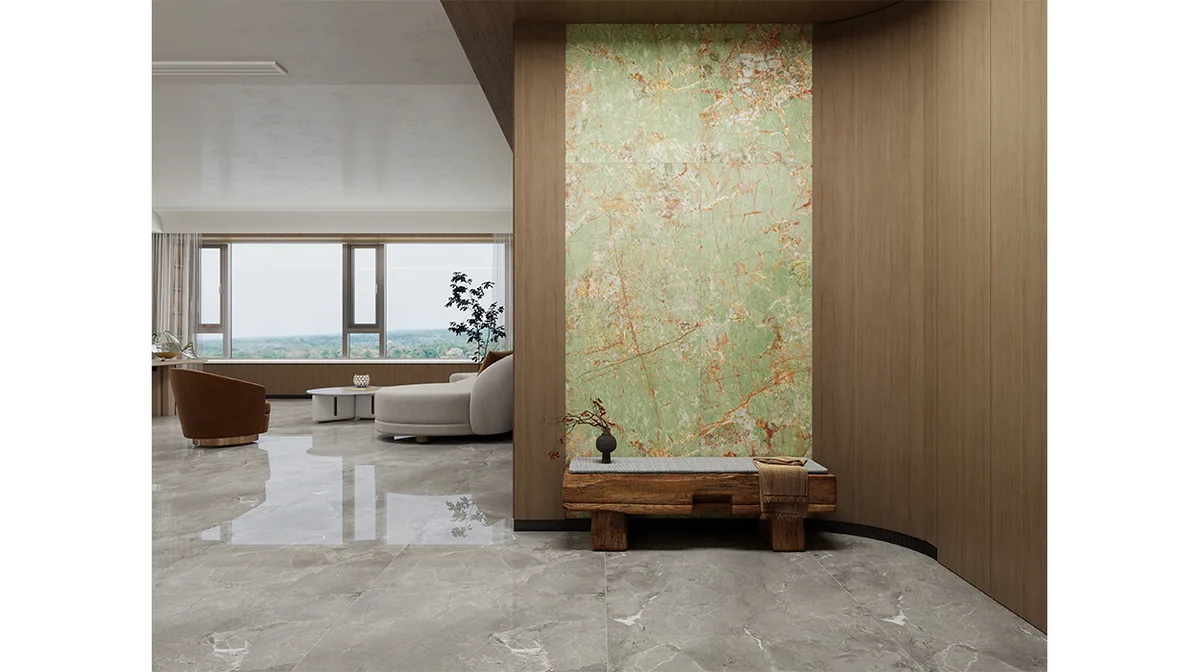 Amber Glacier ceramic surface in a room setting
