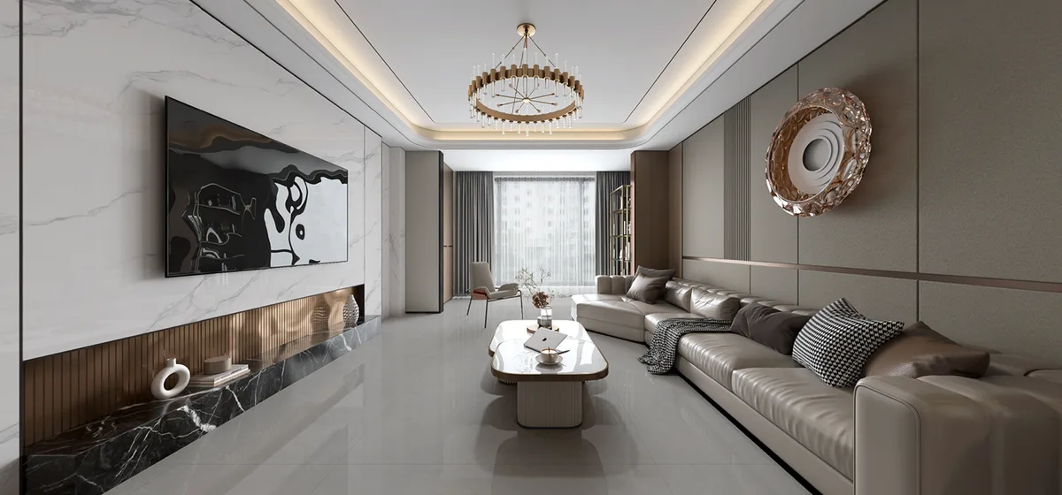Agarwood Grey ceramic surface in a room setting