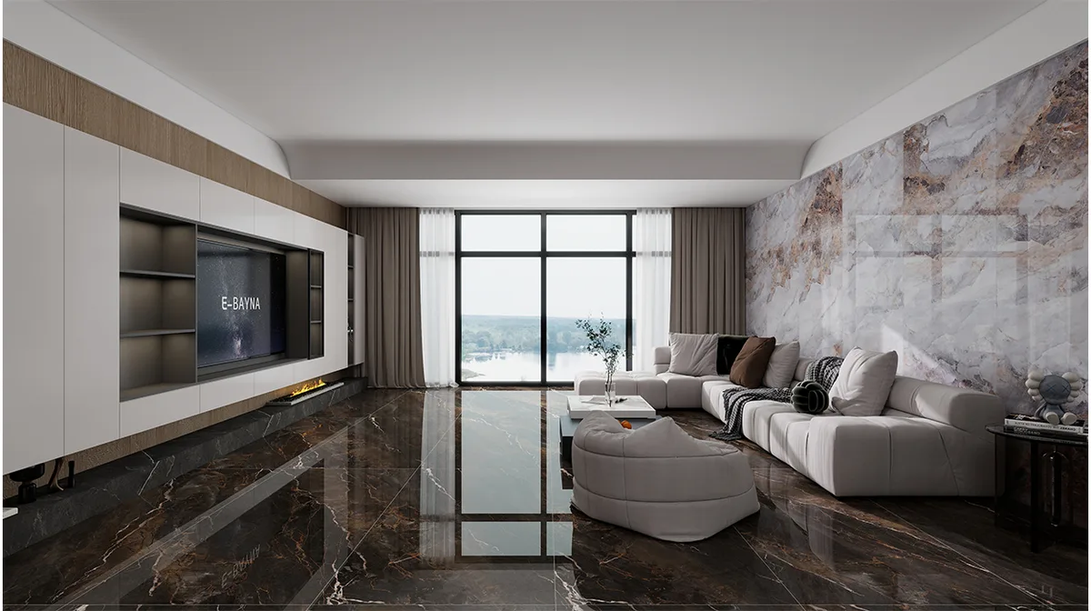 Obsidian Brown ceramic surface in a room setting