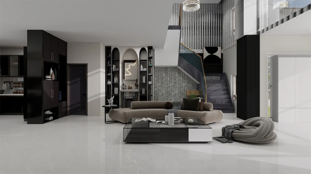 Snowland Grey ceramic surface in a room setting