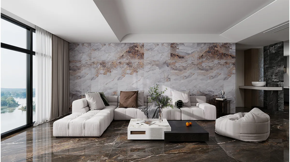 Obsidian Brown ceramic surface in a room setting