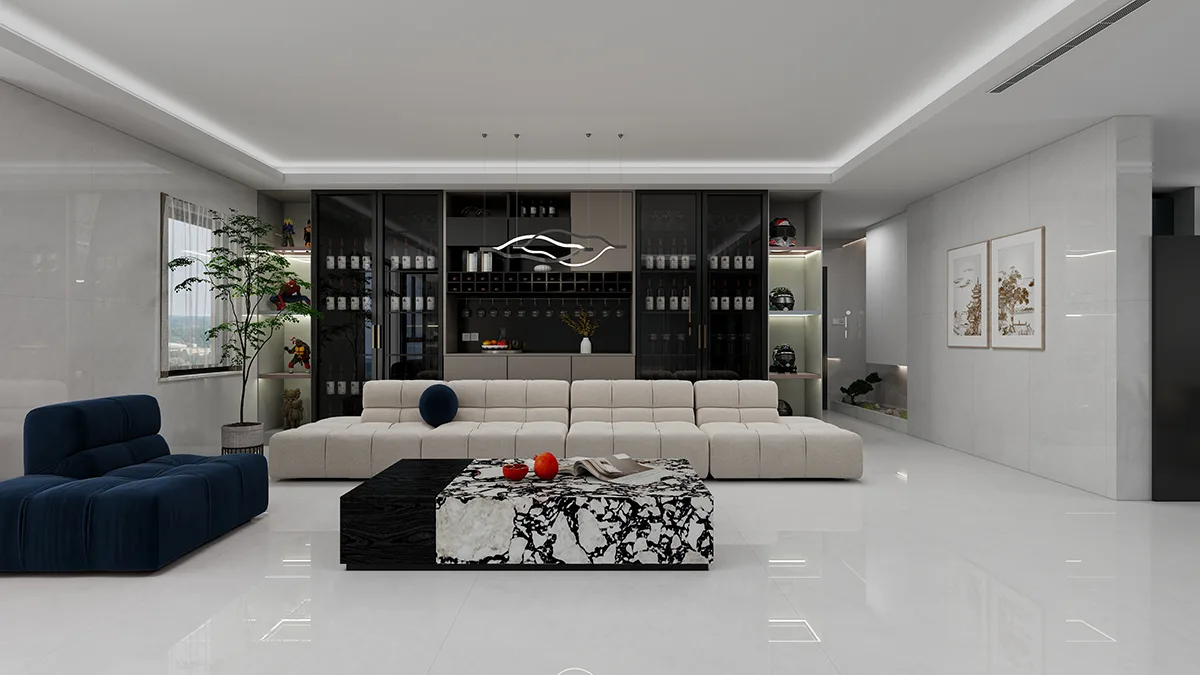 Pubeisi Grey ceramic surface in a room setting