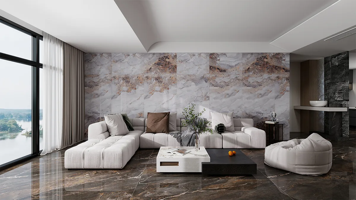 Splendid Landscape ceramic surface in a room setting