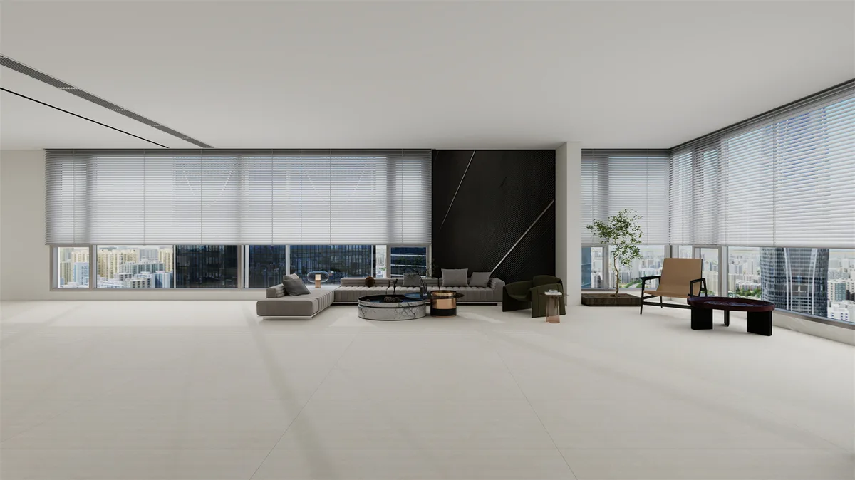 Greige Limestone ceramic surface in a room setting