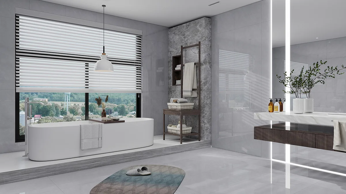 Pani Grey ceramic surface in a room setting
