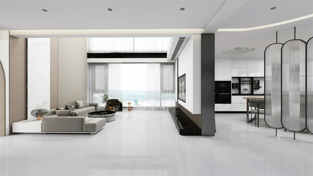 Xipu Grey ceramic surface in a room setting