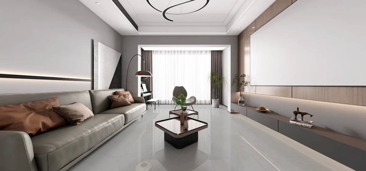 Agarwood Grey ceramic surface in a room setting