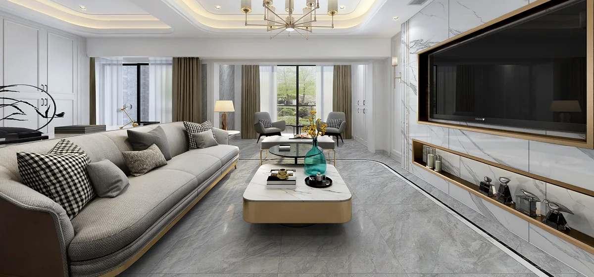 Paski Grey ceramic surface in a room setting