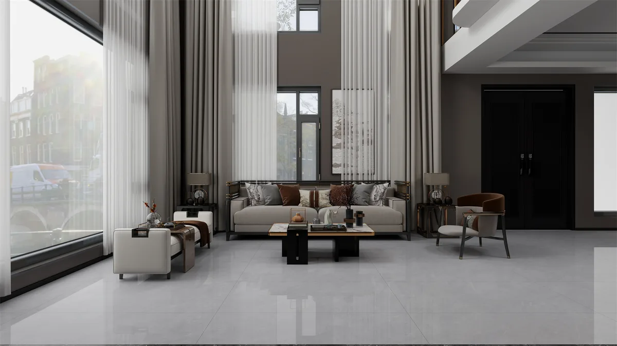 Grey ceramic surface in a room setting