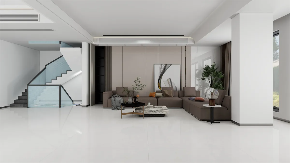 Xinglan Grey ceramic surface in a room setting