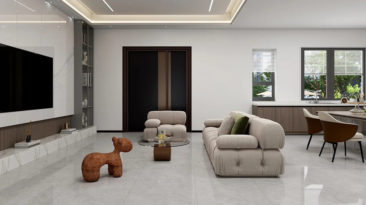 Binshi Grey ceramic surface in a room setting