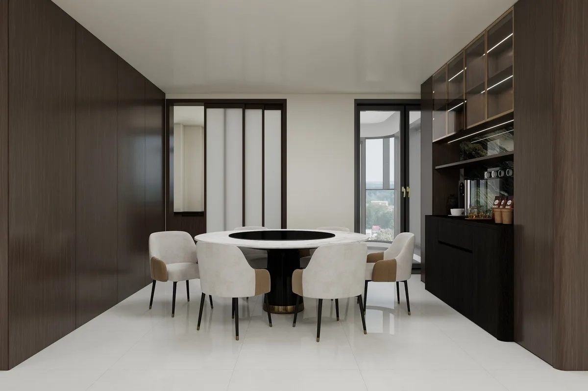 Moonlight White ceramic surface in a room setting