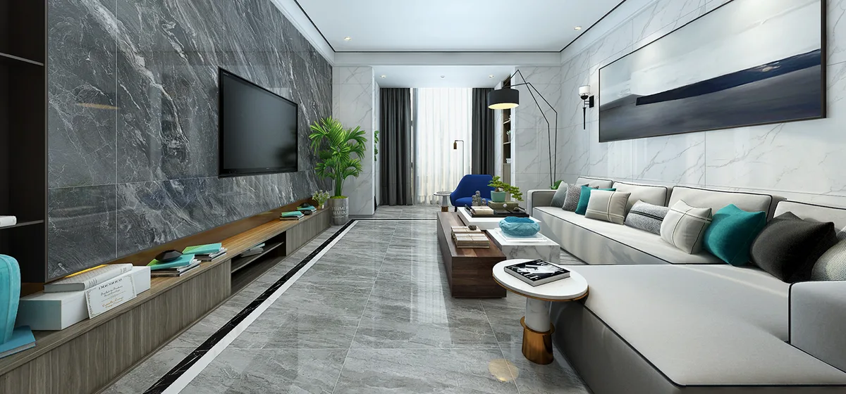 Dikenya Grey ceramic surface in a room setting