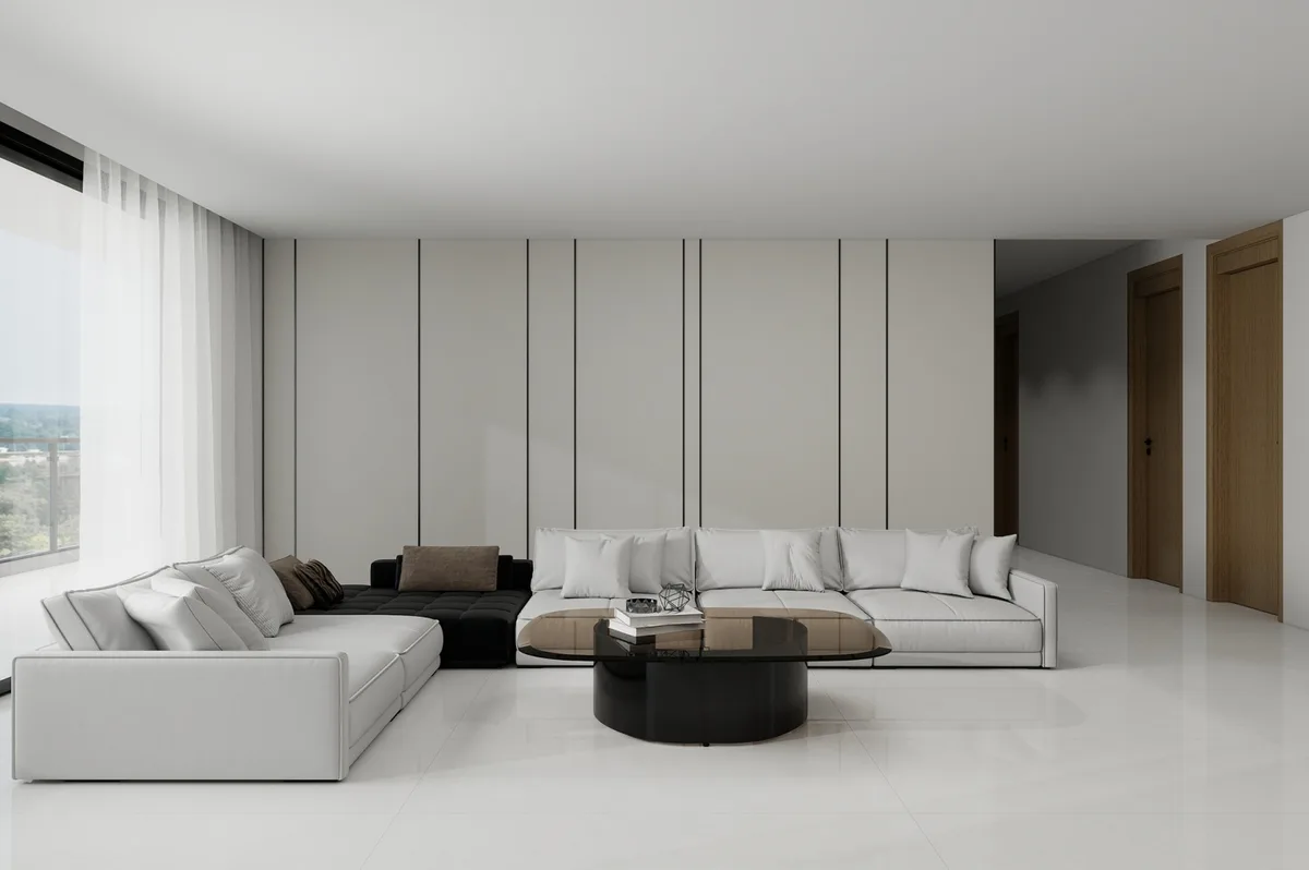 Moonlight White ceramic surface in a room setting
