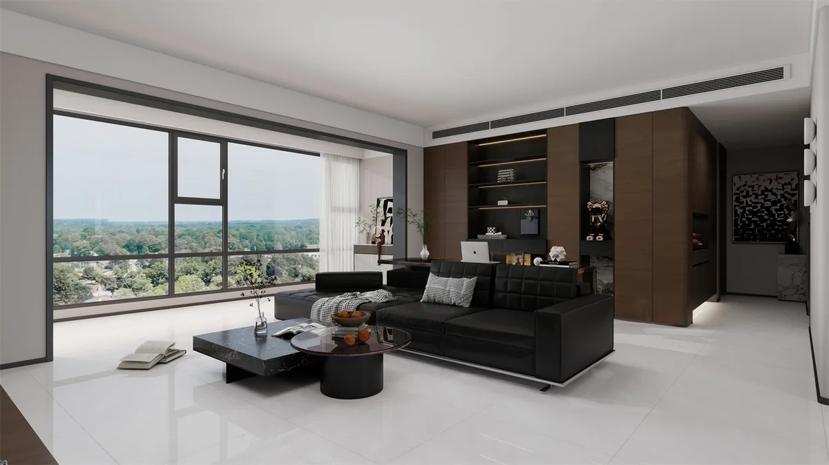 Langerqi Grey ceramic surface in a room setting