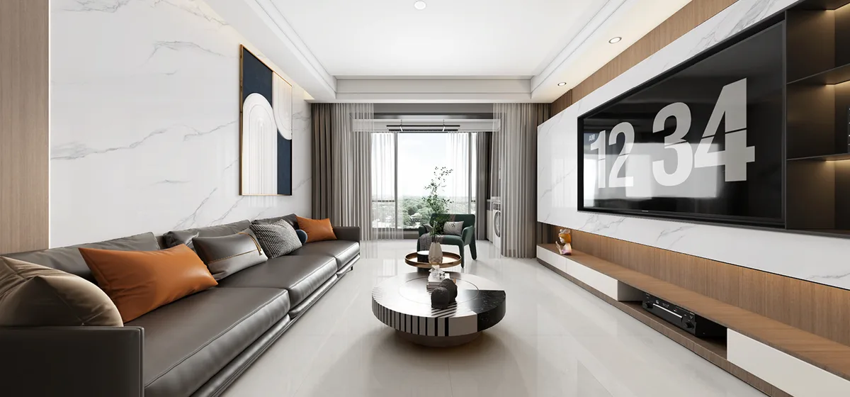 Caucasus Grey ceramic surface in a room setting