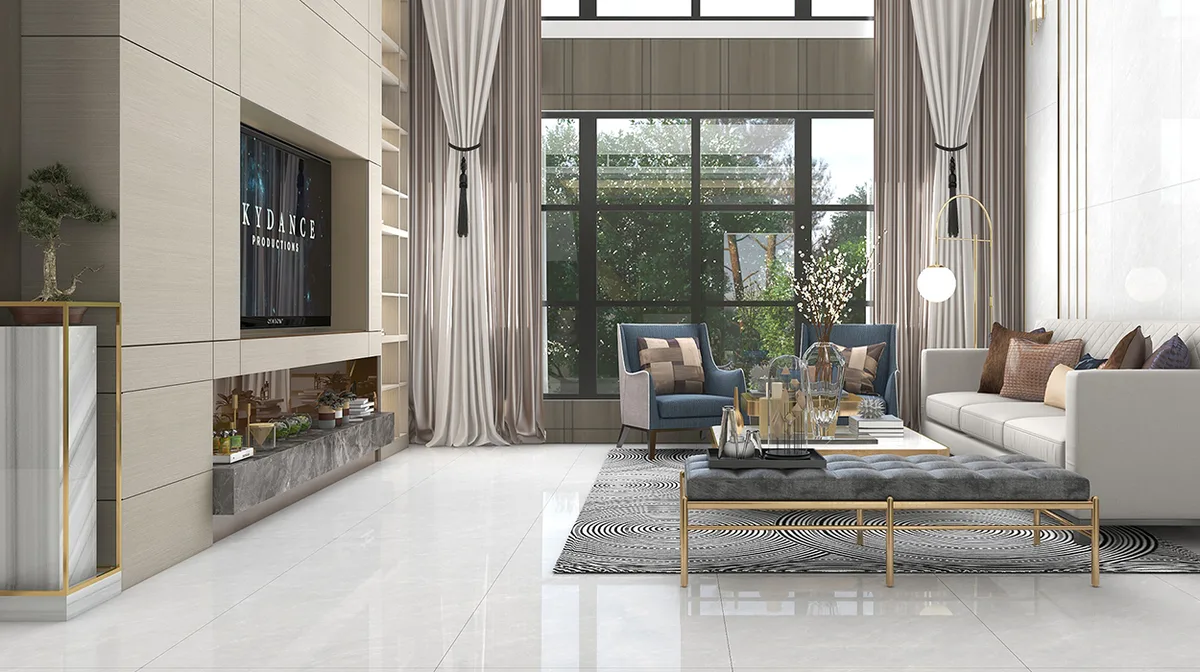 Gran Cloud Grey ceramic surface in a room setting