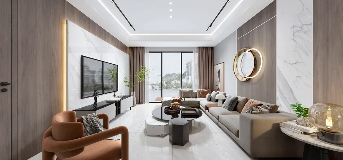 Opus Grey ceramic surface in a room setting