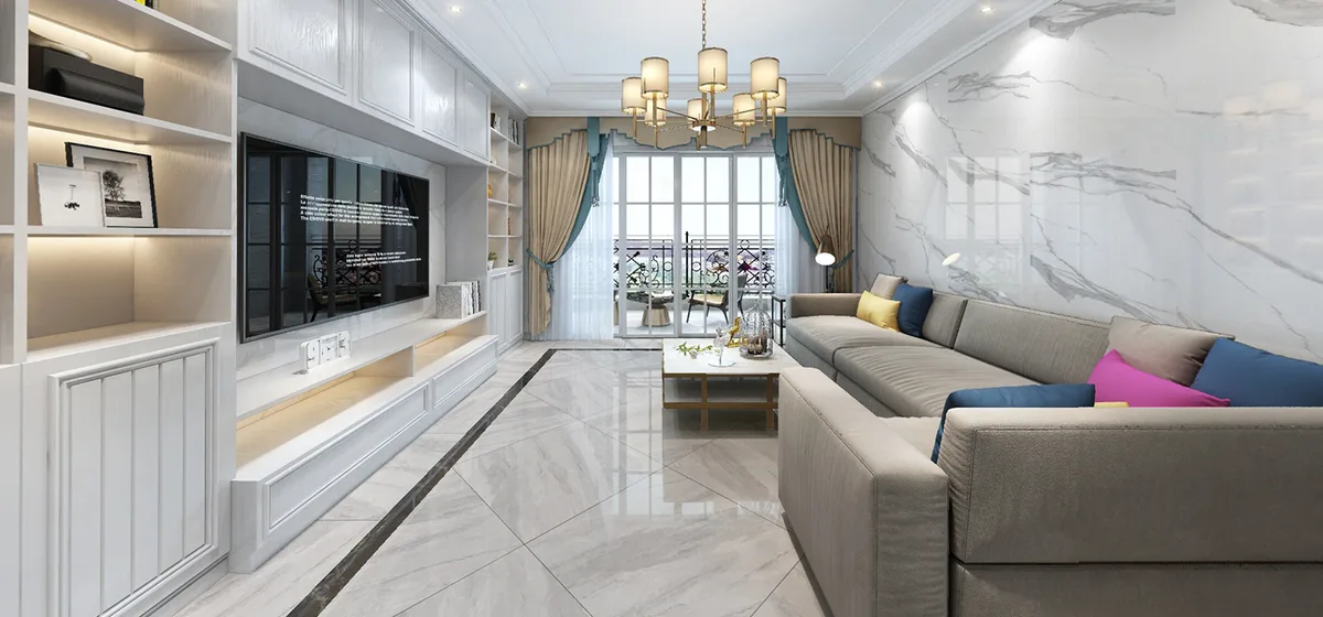 Aegean Grey ceramic surface in a room setting