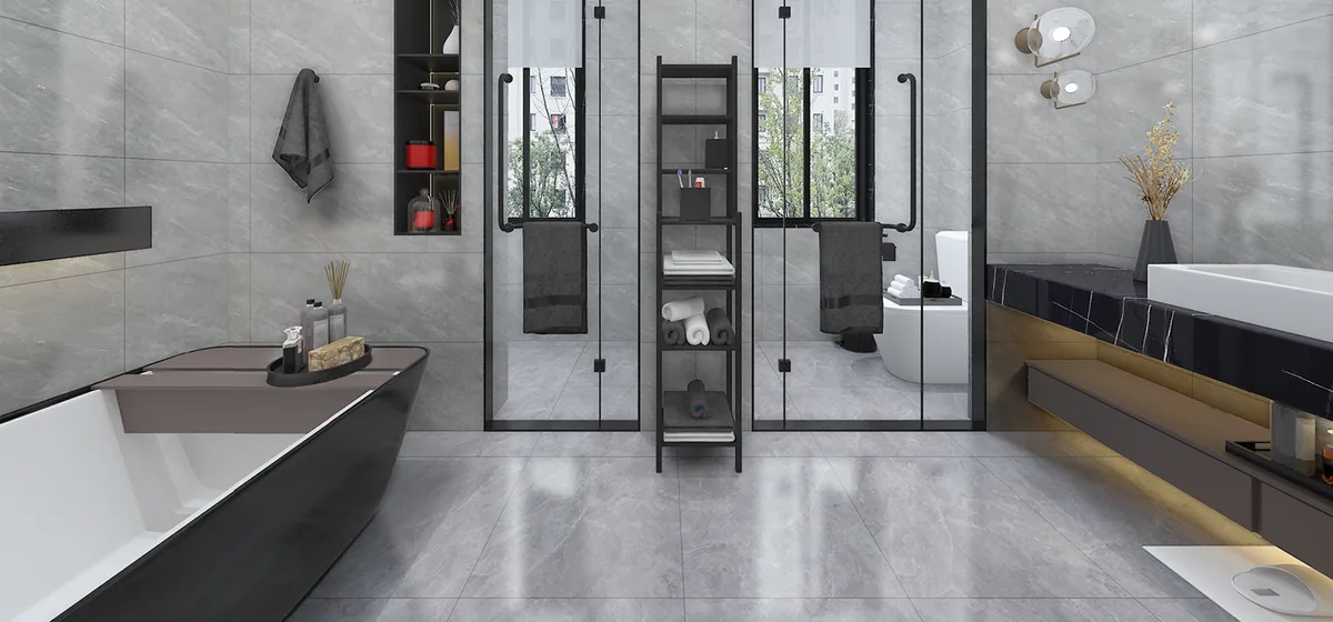 Grey ceramic surface in a room setting