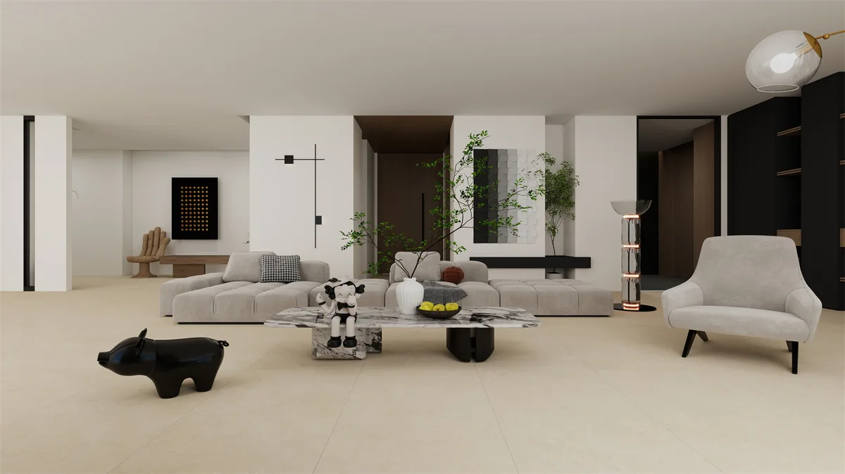 Golden Limestone ceramic surface in a room setting