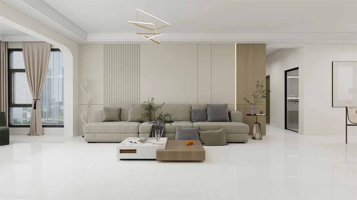 Xinglan Grey ceramic surface in a room setting